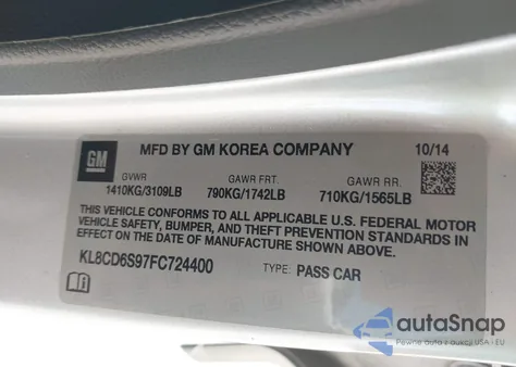 2015 Chevrolet Spark 1Lt Cvt z USA, uszkodzony, nr VIN KL8CD6S97FC724400